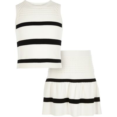 Girls white stripe top skirt co-ord outfit